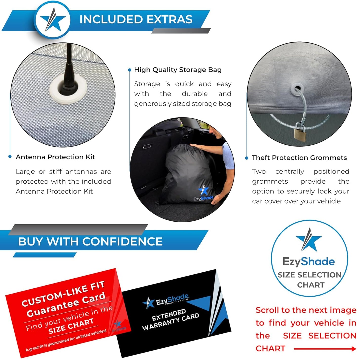 EzyShade 10-Layer Car Cover Waterproof All Weather. See Vehicle Size-Chart for Accurate Fit. Outdoor Full Exterior Covers for Automobiles Sedan Hatch SUV Rain Sun Protection. Size A2 (See SizeChart)