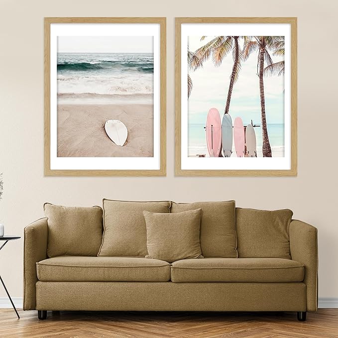 18x24 Frame Set of 2, Natural Oak Wood Style - Display 18 x 24 Poster without Mat or 16x20 Picture with Mat, Wall Mounting Horizontal and Vertical
