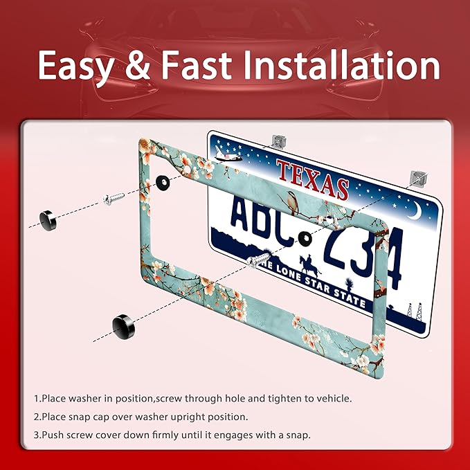 Watercolor Flowers with Birds License Plate Frame Floral Flower License Plate Frames Funny Auto Accessory Bracket Stainless Steel Beautiful License Plate for Women 6.3 x 12.3 Inch