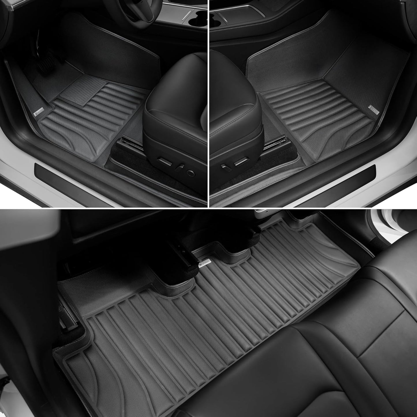 Floor Mats for Tesla Model Y（2021-2025） Custom Fit All Weather Cargo Liner Cargo Trunk，Full 360° Cabin Protection，GapZero Fit with TrackGuard Rail Protection (Does NOT fit 7-Seat & Juniper)