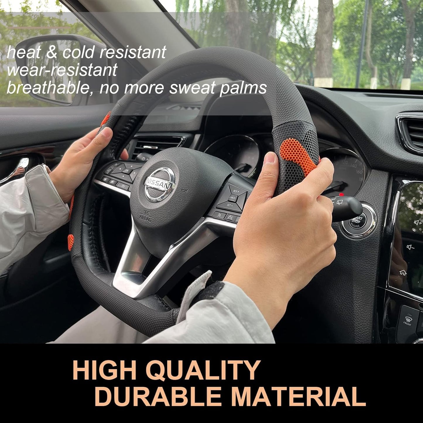 PINCTROT D Shaped Comfy Grip Steering Wheel Cover, Anti-Slip Design, Flat Bottom 14.5-15 Inch(Silicone Orange)