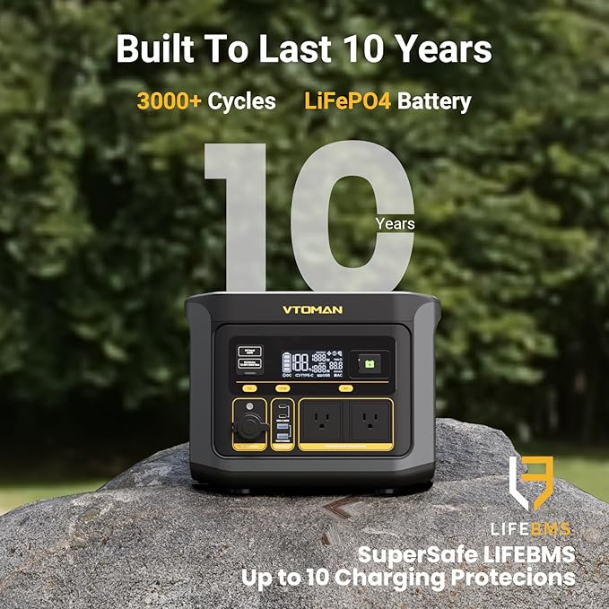 VTOMAN FlashSpeed 600 Portable Power Station 600W (1200W Peak) - 499Wh Solar Generator with LiFePO4 Battery Pack, 100W USB-C/110V AC, 60 Min Fast Charging 0-80% for Camping, Fishing, Blackout, RVs