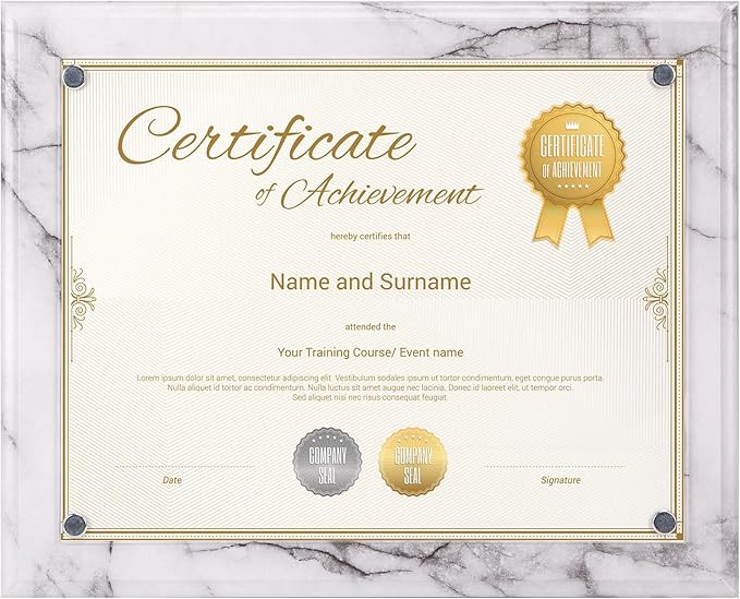 PETAFLOP Picture Frames 8.5 x 11 Marble Color Design, Certificate Award Document Plaque Wall Mounted Display, Single