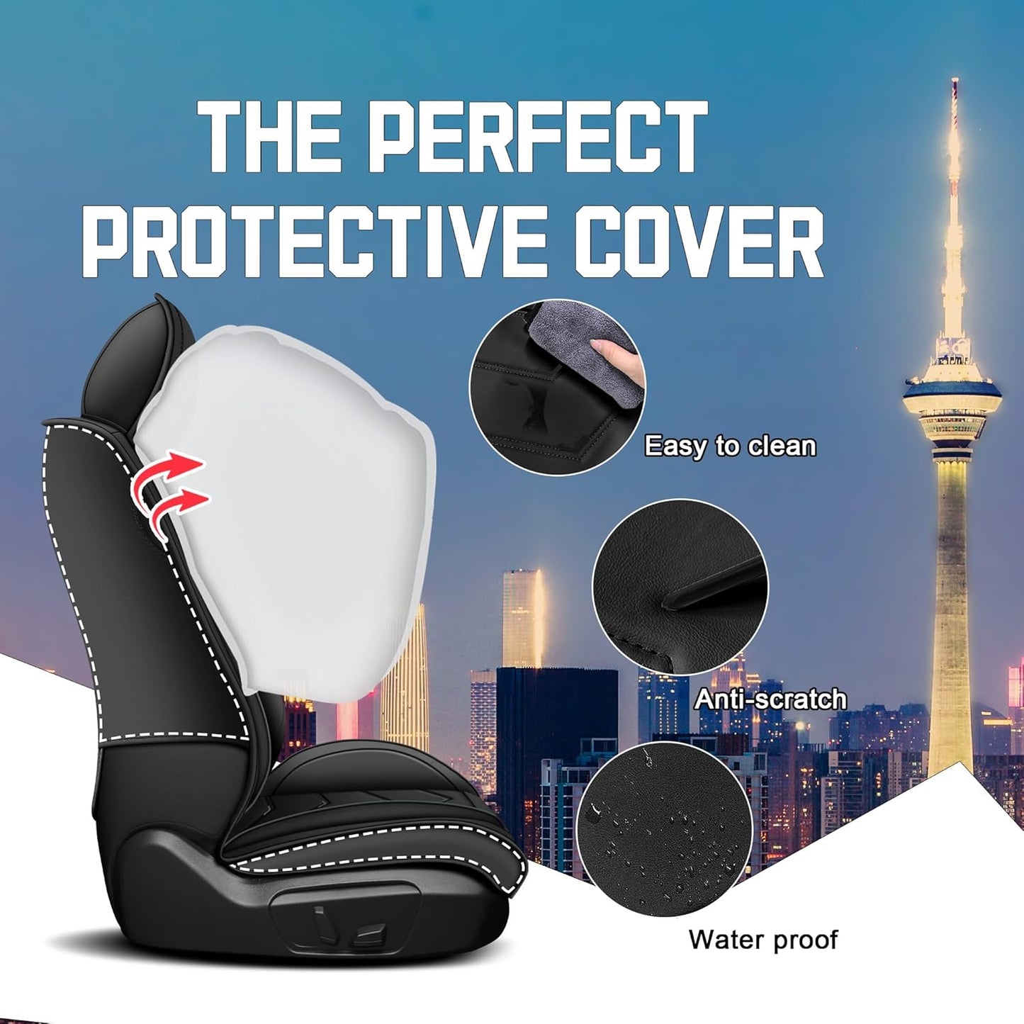 Car Seat Covers for Chrysler Pacifica 2004-2025, Stylish Sport Seat Cover, Premium Nappa Leather Car Seat Cover. Automobile Seat Covers Sets.(Luxury 5 Seats/Pure Black)