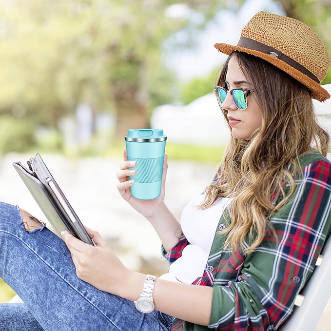 Coffee Travel Mug 12oz Insulated Coffee Mug with Lid Portable Spill-Proof Coffee Travel Mug No Handle Reusable Stainless Steel Mug Keeps Cold and Hot Suitable for Car, Daily, Travel and Gifts