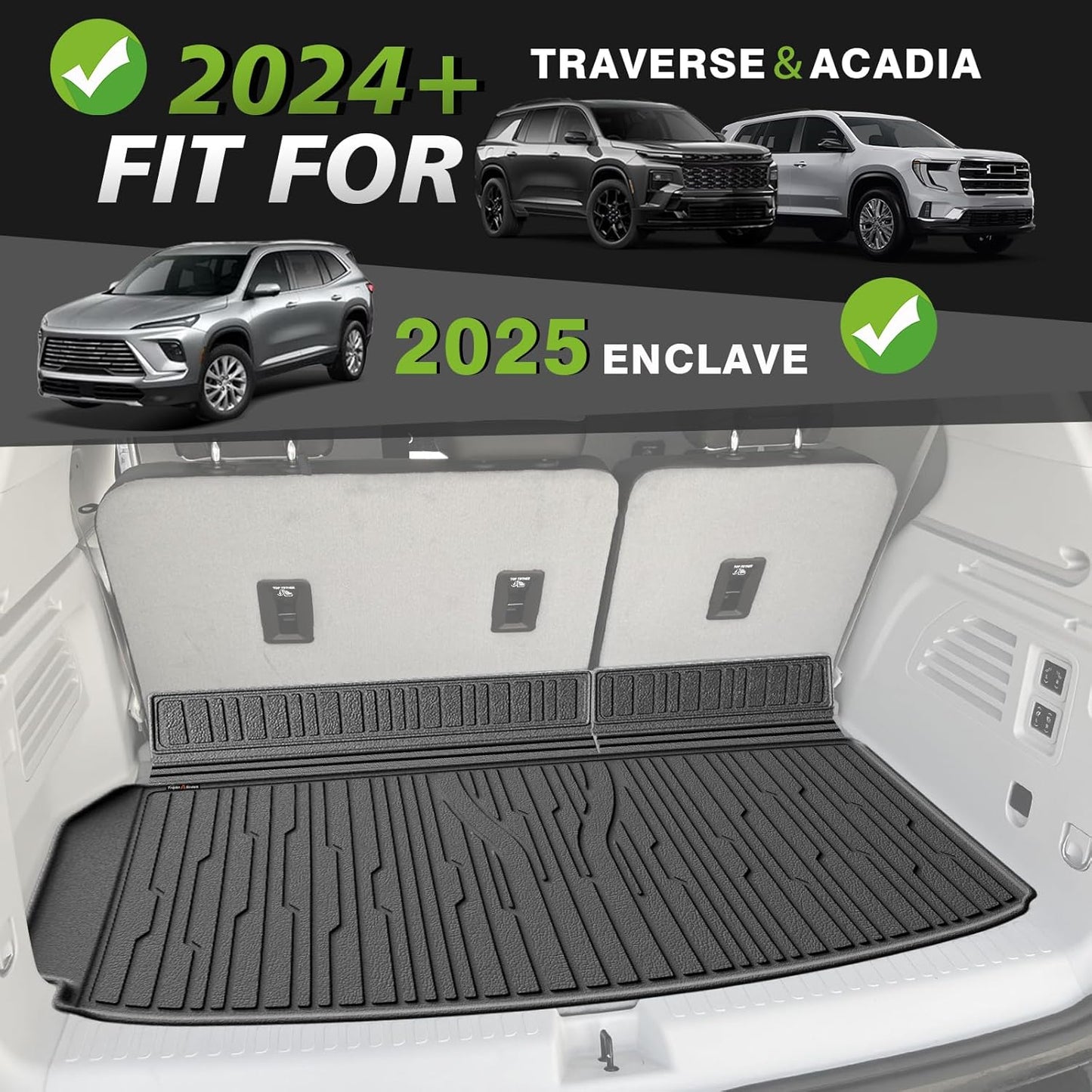 TripleAliners Trunk Floor Mat All Weather Liner Compatible with 2024+ GMC Acadia/Chevy Traverse & 2025 Buick EnclaveAccessories Custom Fit Protection Car Liner TPE Rear Trunk Floor Mat