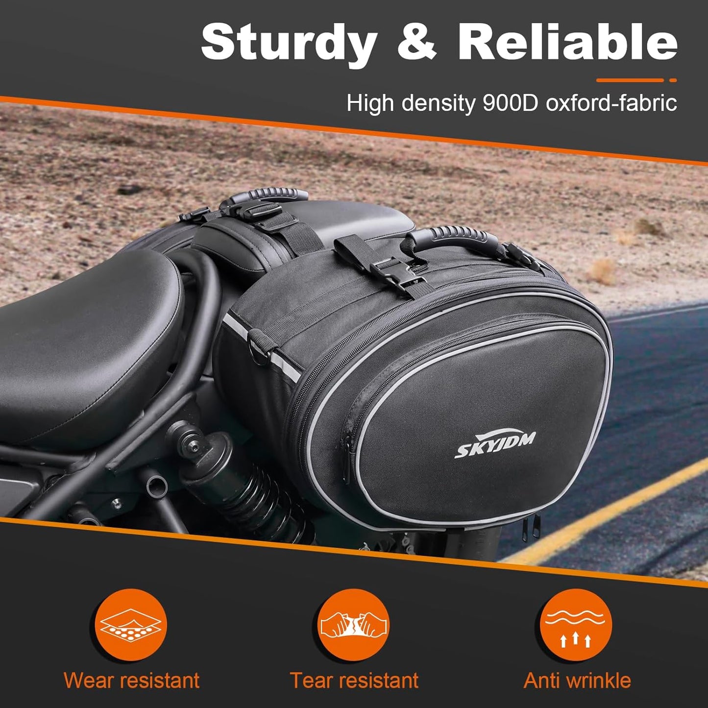 Motorcycle Saddlebags with Protective Cover, Large Capacity Extendable Saddle Bags Motorcycle Side Bag with Reflective Strip