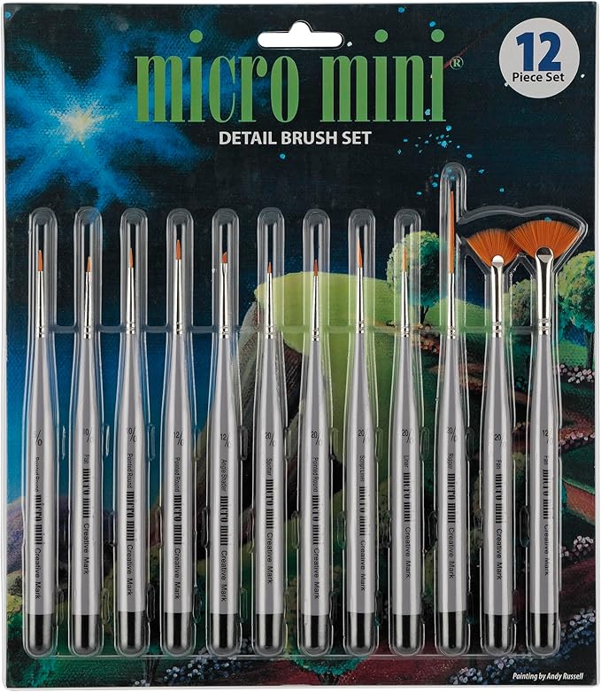 Micro Mini Fine Detail Paint Brush Set of 12 Pieces, Small Short Handle Taklon Bristles for Detailing, Paint by Number Art, Models & Nails