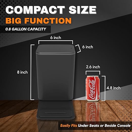 Car Trash Can Leakproof with Lid ??Compact Portable Garbage Bin for Car, Truck, SUV, Minivan ??Anti-Slip Base, Stability Flap ??Includes Trash Bags ??Auto Organizer (Black, Medium)