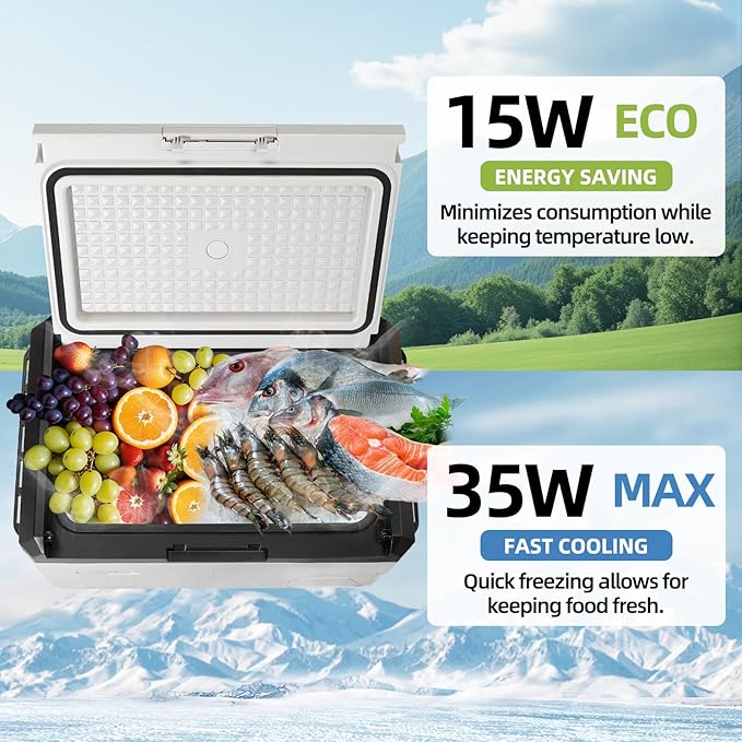 12V Car Refrigerator, 32QT Portable Freezer Compressor Cooler with Reversible Door, 100–240V AC / 12V / 24V DC Powered, for Truck Van RV Camper SUV Travel Camping Road Trips Tailgating,-4℉-50℉