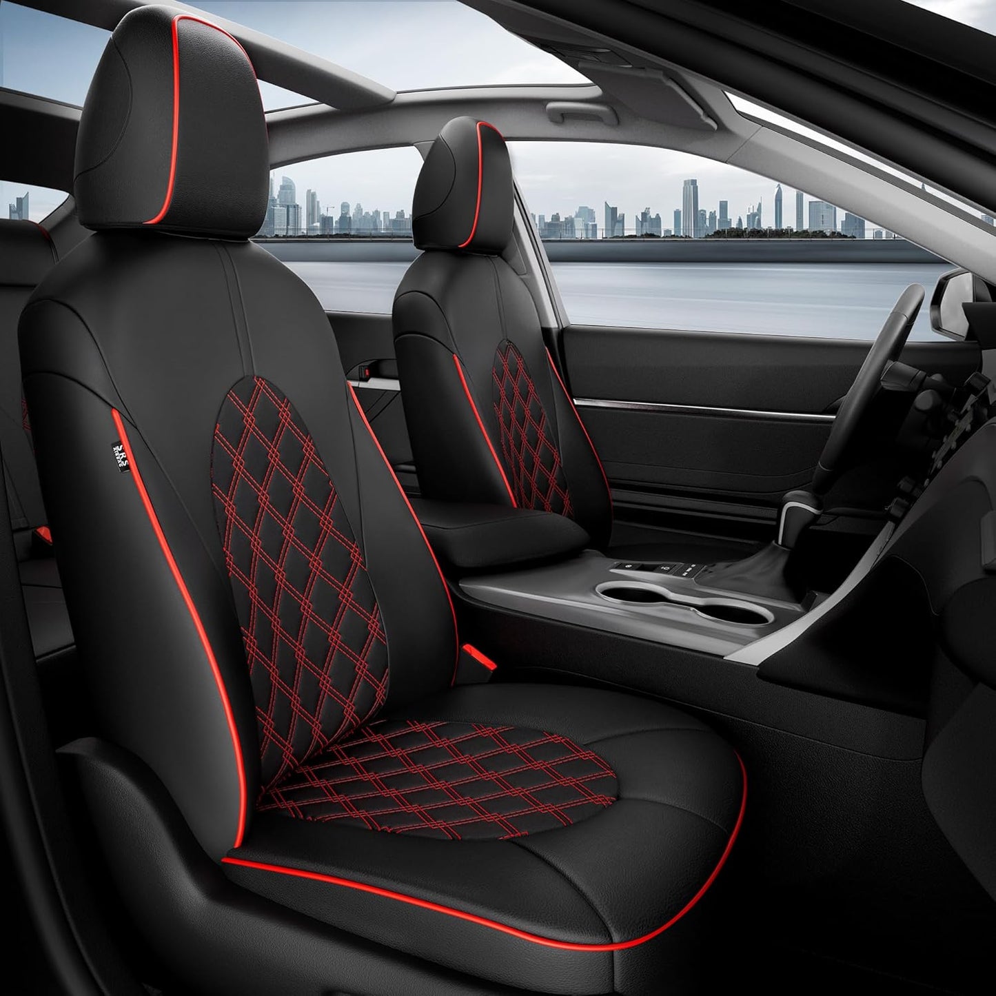 for Toyota Camry Seat Covers LE SE SE Nightshade 2018 2019 2020 2021 2022 2023 2024 - Custom Car Seat Covers Full Set, Waterproof Breathable Leather Seat Covers for Cars, Black Red Not Hybrid