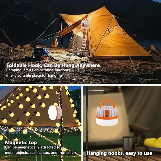 LED Camping Lantern,Scalable Foldable Camping Lamp with Digital Display Screen 5000 Lumens Rechargeable Emergency Light, 4500mAh Battery, White and Orange (Orange, 10W 4500mAh)