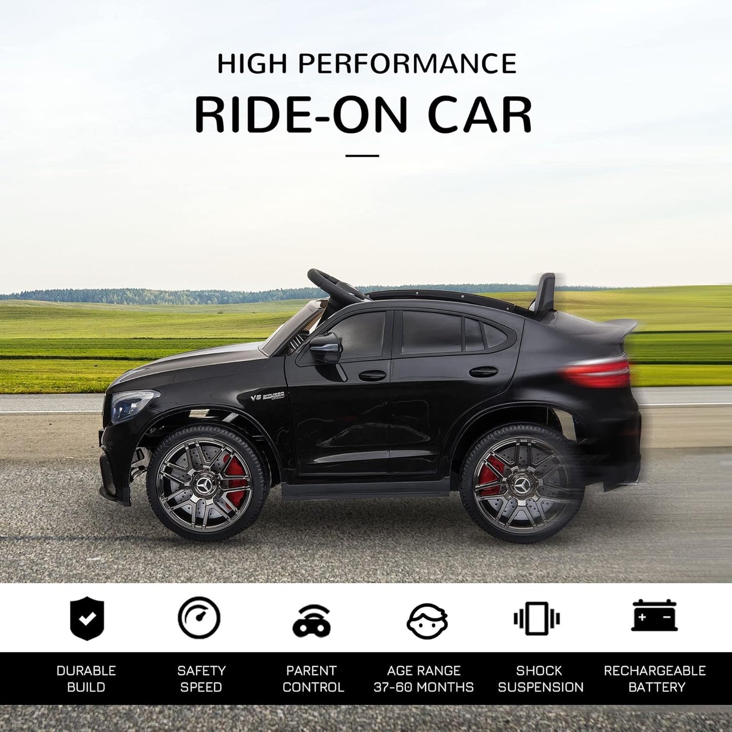 Aosom 12V Toddler Ride On Car with Remote Control, Mercedes Benz AMG GLC63S Coupe, Electric Car with 2 Speed, MP3 Player, Light, Horn, Songs, Suspension, Black