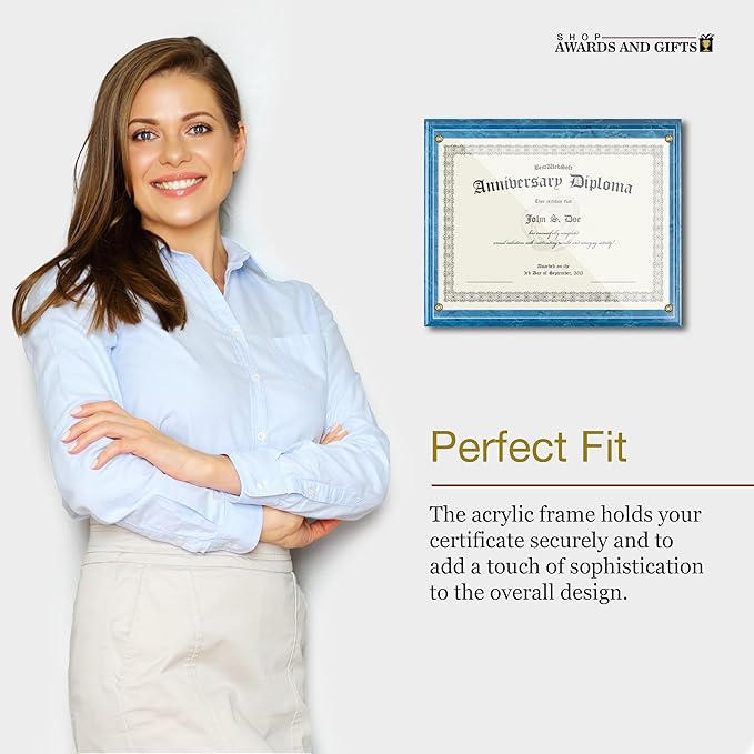 SHOP AWARDS AND GIFTS 8.5 x 11 Certificate Frame Holder, Slide in Wall Plaque Display, 10.5 x 13 Inch Board, Blue