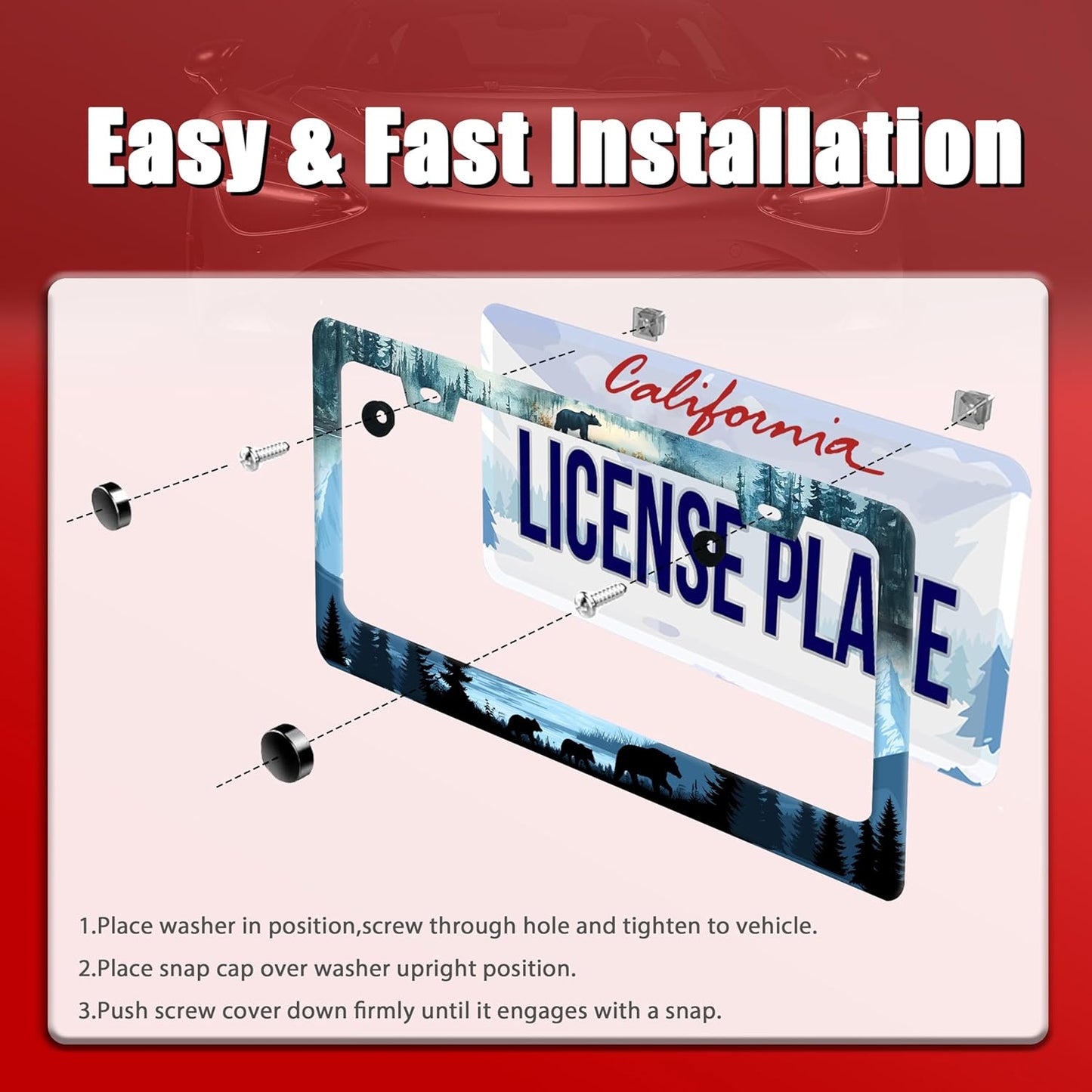 Bear License Plate Frame Forest Mama Bear License Plate Holder Funny Personalise Car Stainless Stee Decorative Parts for Standard Us Canada Vehicles 12x6 Inch for Women Men