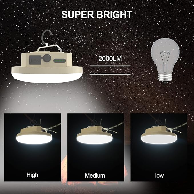 10000mAh Rechargeable 3000LM Tent Light Camping Light, 6500K 24Hours Long Play Time , Outdoor Night Market Light Night Fishing Light Emergency Lights for Hurricane Tsunami disasters (30W（Beige）)
