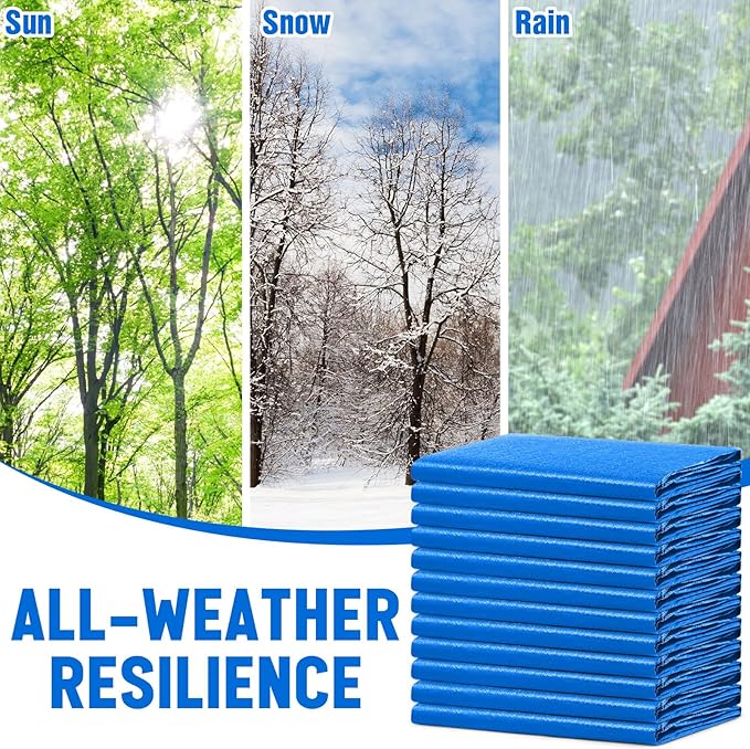 8 Pack 6 x 8 ft 5.5 Mil Large Tarps Heavy Duty Waterproof Tarp Multi Purpose Tent Cover for Home Boats Cars Camping Patio Furniture Roof Emergency Rain Protective Cover, Blue
