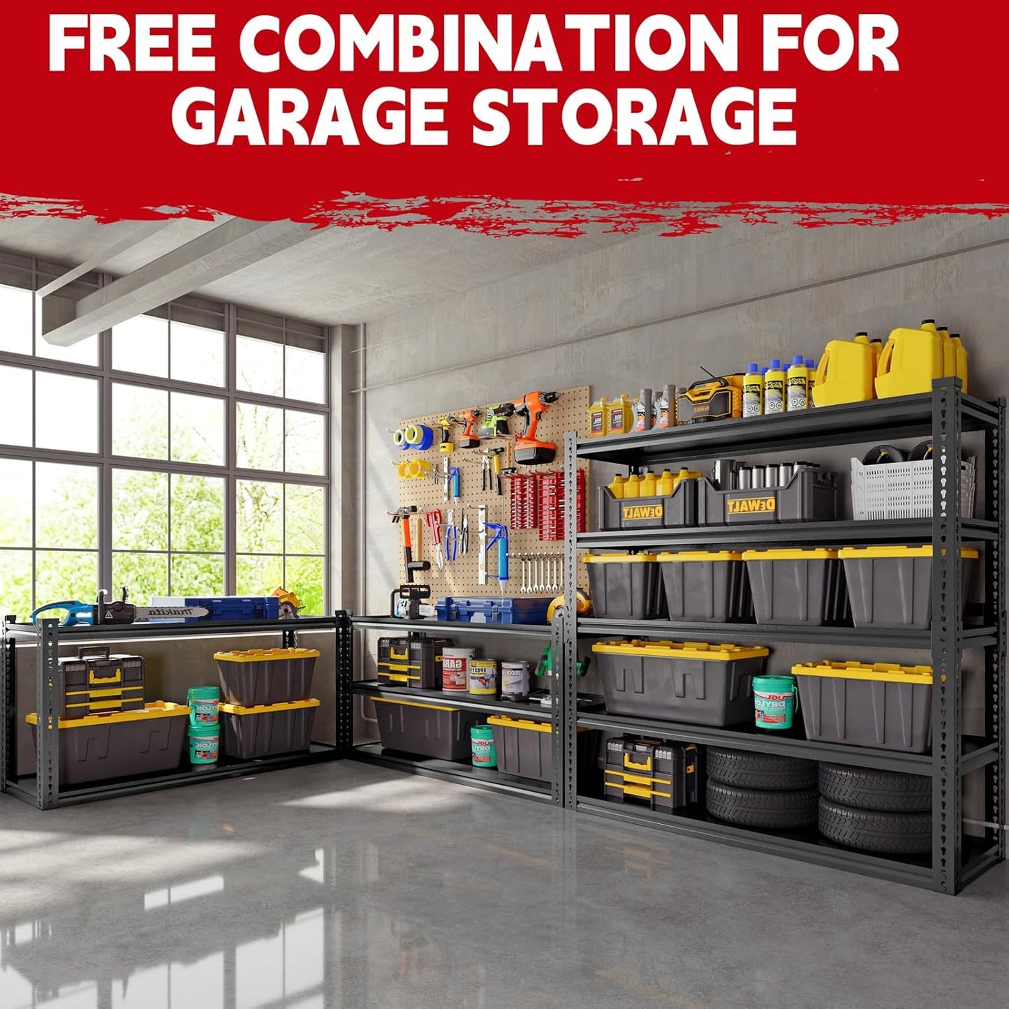 78” H x 55”W x 24”D Metal Garage Shelving, Adjustable 5 - Tier Basement Shelving, Easy Assembly, Large Size Heavy Duty Storage Rack for Garage, Basement & Workshop