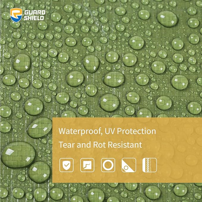 GUARD SHIELD Heavy Duty Tarp 16x16 Feet Green Multi Purpose Thick Waterproof Poly Tarp Cover 10mil