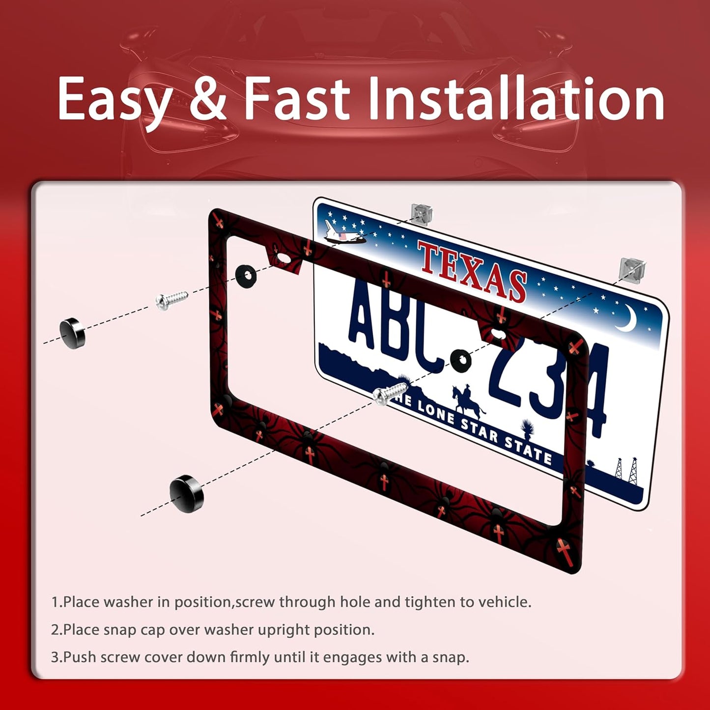 Personalise Bat Spider Web License Plate Frame Red Black License Plate Frames Colorful Auto Accessoies Bracket Stainless Steel License Plate 6.3x12.3 Inch for Women