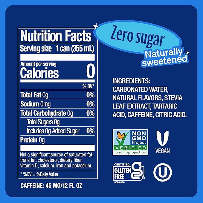 Zevia Zero Sugar Soda, Cola, 12 oz Cans (24-Pack) – Naturally Sweetened, Zero Calorie Sugar Free Soda - Non-GMO Project Verified, Gluten-Free, Vegan