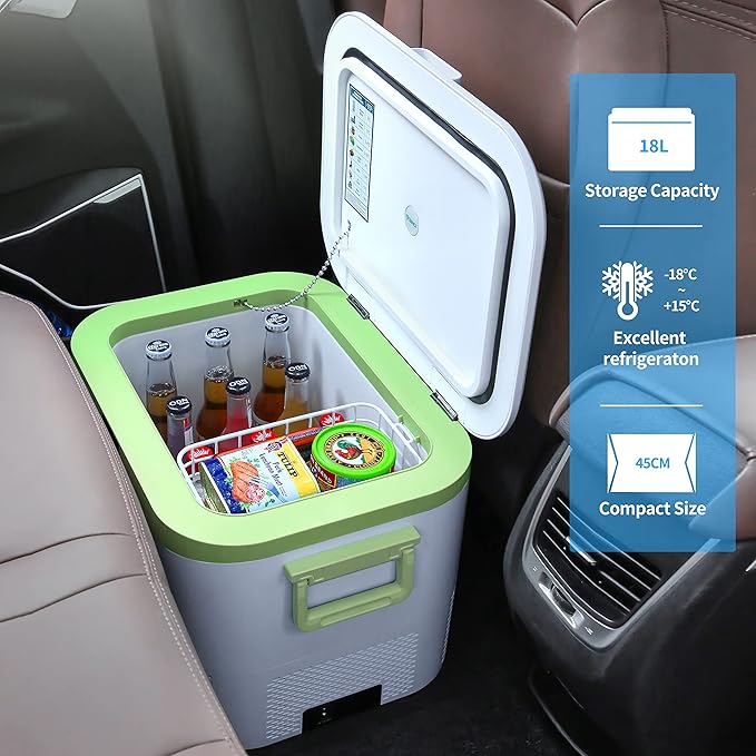 Car Fridge Portable 12V Refrigerator 19 Quart (18 Liter) 12 Volt Freezer Compressor Cooler 12V/24V DC 110～240 V AC for Truck Van RV Camper SUV and Home Use -18℃~+15℃