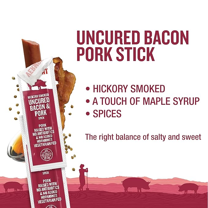 Vermont Smoke & Cure Meat Sticks - Hickory-Smoked Uncured Pork Bacon Sticks Protein Snacks, No Antibiotics or Added Hormones, Hiking Snacks - 0.5 oz, 96 ct