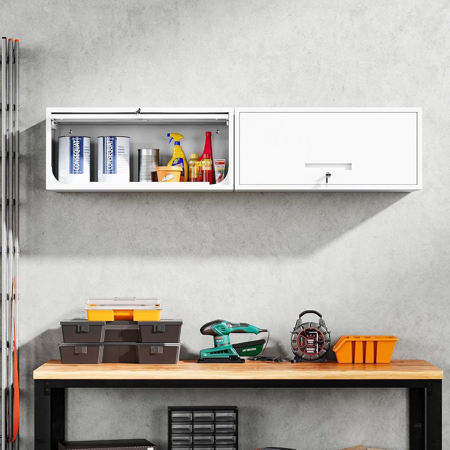 Yizosh Metal Wall Cabinet with Doors, Wall Mounted Storage Cabinet - Floating Tool Cabinet for Kitchen, Basement, Warehouse (White, 13.7" H)