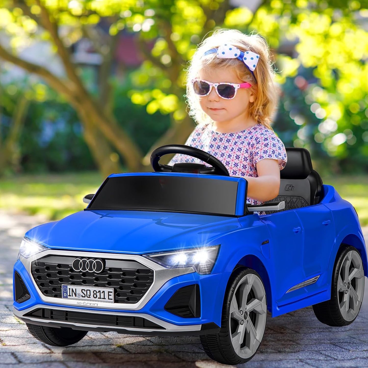 Licensed Audi SQ8 Ride on Car by OLAKIDS, 12V Kids Electric Vehicle with Remote Control, Toddlers Battery Powered Toy with 3 Speeds, Wheels Suspension, Music (Blue)