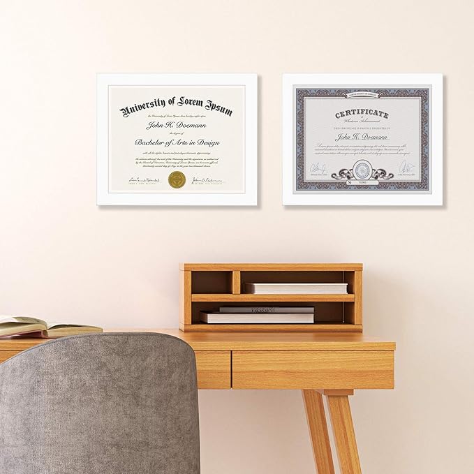 Americanflat 8.5x11 Diploma Frame in White with Shatter Resistant Glass - Horizontal and Vertical Formats for Wall and Tabletop