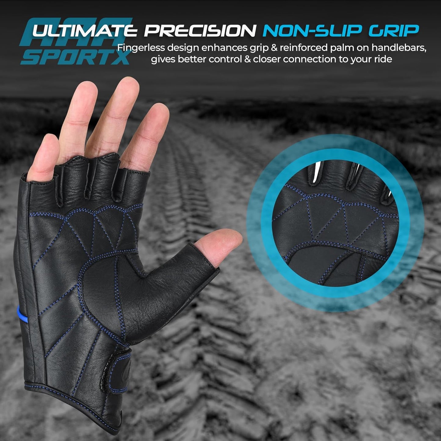 aasportx Motorcycle Gloves - Men's Leather Motorbike Gloves with Touchscreen Function - Non-Slip Pads for Men & Women