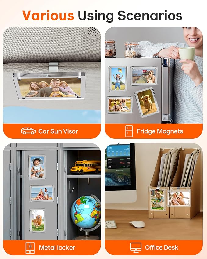 2Pcs Large Magnetic Car Visor Photo Holder - Strong Clip-On Frames for 3.5"x4.4" Photos - Durable Acrylic Visor Clip Photo Frame for Family & Pets - Secure Photo Car Visor Clip Accessories Gift