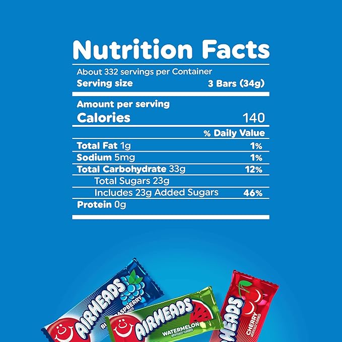 Airheads Mini Bars, Halloween Trick or Treat Candy, Assorted Flavors Variety Pack, Individually Wrapped Bulk Candy for Adults & Kids, Non-Melting, Party, 25 Pound Box