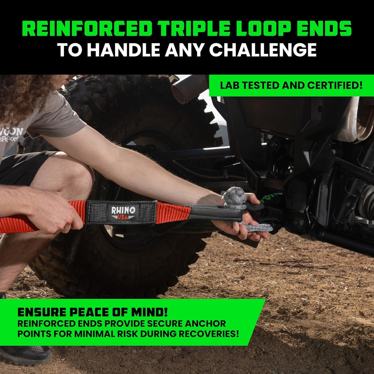 Rhino USA Recovery Tow Strap (2"x20')- 20,024lb Break Strength- Emergency Recovery Strap Tow Rope for UTV, ATV & More- Heavy Duty Towing Strap for Offroad 4x4 Use- Compatible with RZR and Can-Am (Red)