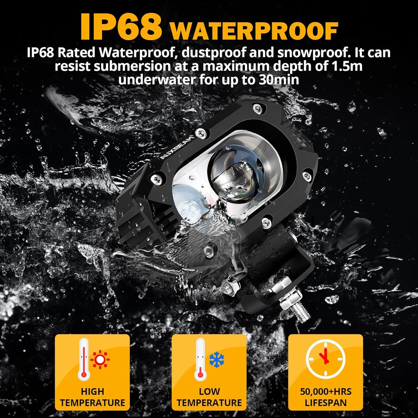 Auxbeam 4 Inch LED Square Pod Light, 60W White Spot Beam Driving Fog Light with DT Wiring Harness for Jeep Wrangler Truck Pickup SUV ATV UTV