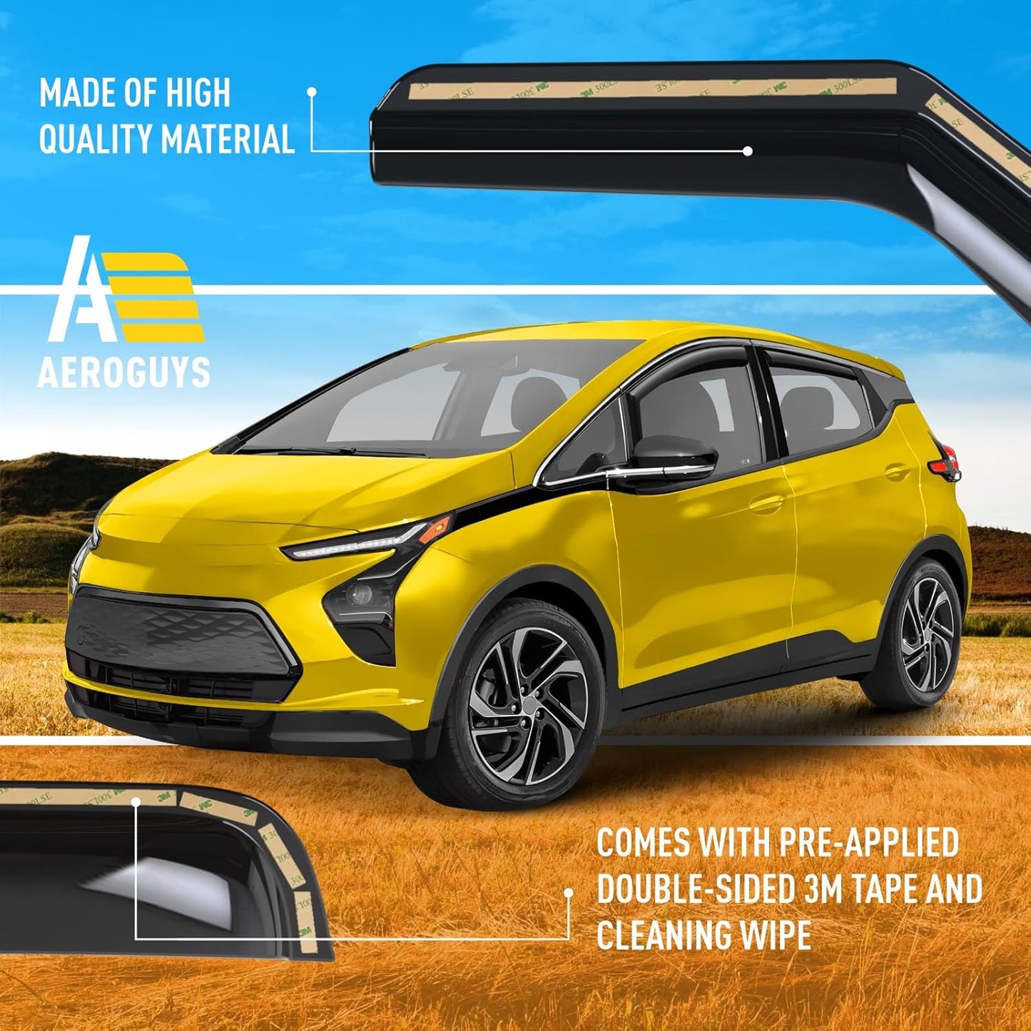 Extra Durable Window Deflectors in-Channel Window Visors Rain Guards Fit for Chevrolet (Chevy) Bolt EV 2017-2023, Sun Visors, Wind Vent for Shades, Exterior Car Accessories - 4pcs. AG0754