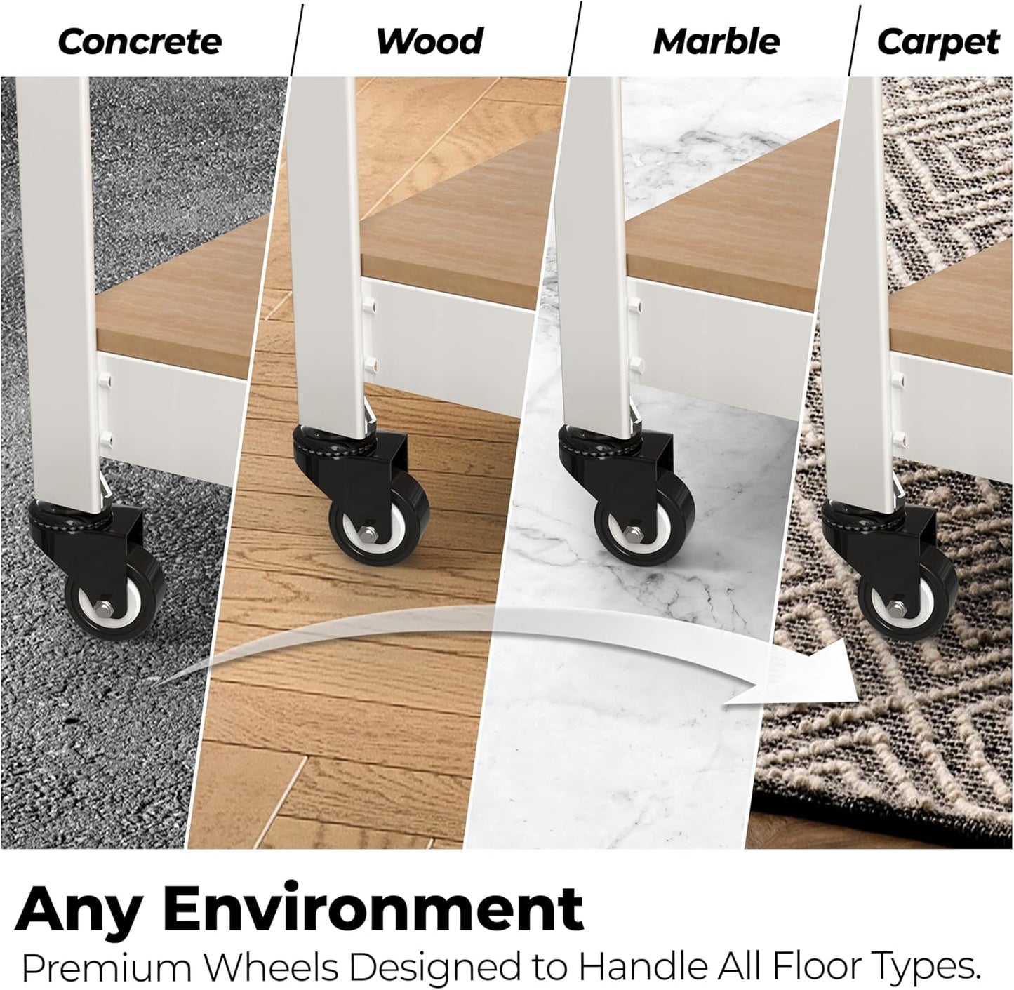 HOMEDANT House White 5-Tier Metal Rolling Cart Shelf Rack Casters Heavy Duty Wheel Shelving Unit Adjustable Utility Storage Shelves Organizer Shelf Kitchen Garage 24.4" W x 16.5" D x 62.2" H 4Pack