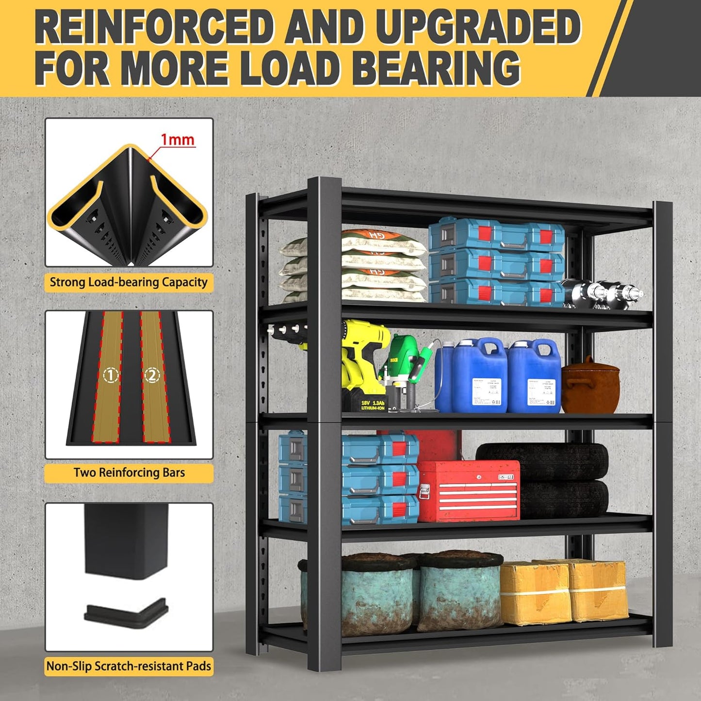 76" H x 60" W x 24" D 5-Tier Heavy Duty Garage Shelving Unit, 3000 LBS Capacity Metal Storage Rack,Adjustable Steel Shelves for Garage, Warehouse, Basement, Pantry, Workshop.2 Pack