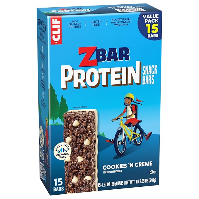 Zbar Protein - Cookies 'N Creme - Crispy Snack Bars - Made with Organic Oats - Non-GMO - 5g Protein - Gluten Free Protein Bars, School Snacks (15 Pack)