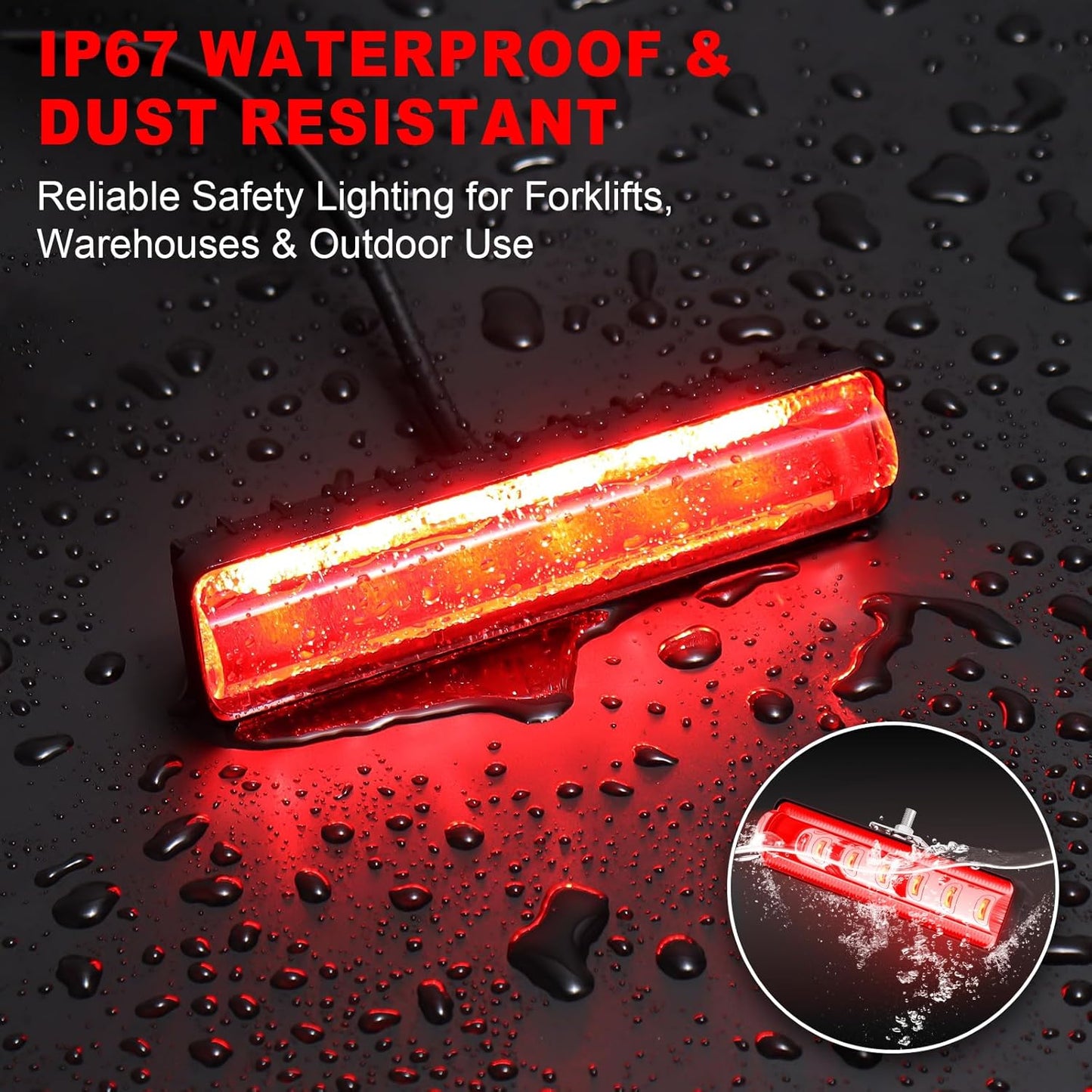 LED Forklift Safety Light Red for AGV Automated Guided Vehicle, Forklift Truck, Industrial Lift, Warehouse Safety, IP67 Waterproof, Aluminum Housing (2PCS)