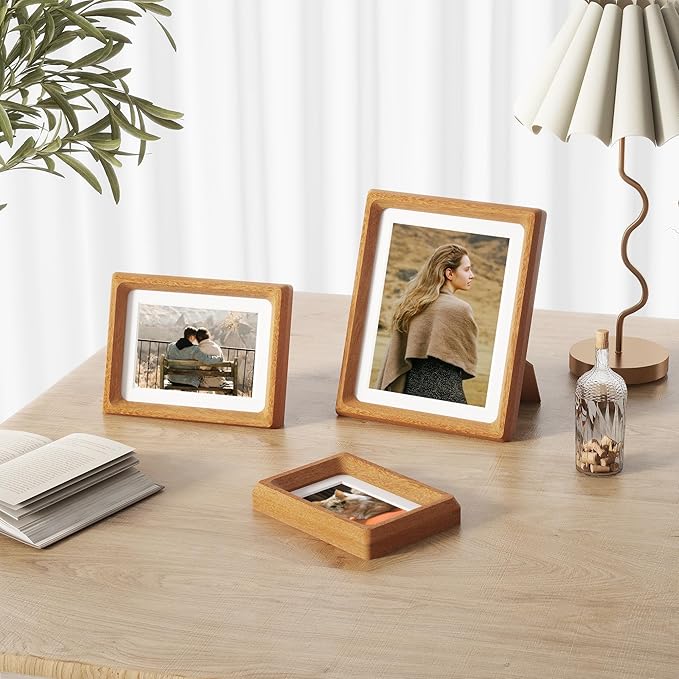 Heimlove 4x6 Picture Frames Natural Teak,Original Wood Hand Make Crafted Photo Frame with Mat to 3 x 5 Graduation Picture Display,Family Picture,Wedding Picture Tabletop & Wall Decoration