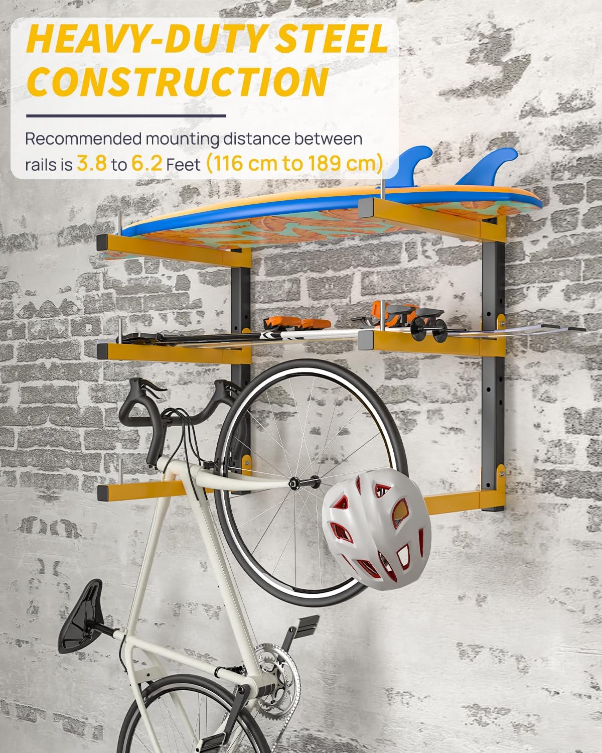 Lumber Rack Wall Mount Storage Racks Folding Wood Organizer Heavy Duty Shelf Brackets With 3-Level 360 Lbs Capacity Yellow Metal Utility Racks Garage Wall Shelving for Indoor and Outdoor Use (2 Pack)