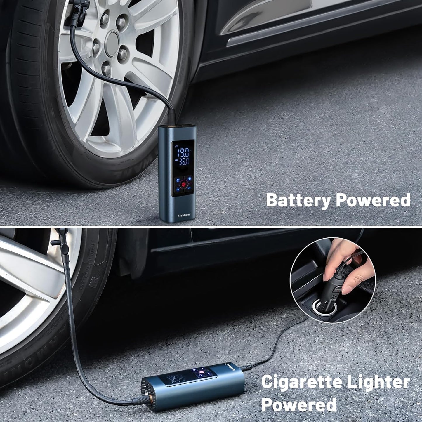 Tire Inflator Portable Air Compressor: Cordless Air Pump for Car Tires 150PSI - Tire Pump with Pressure Gauge for Car Bike Motorcycle Balls (Black blue)