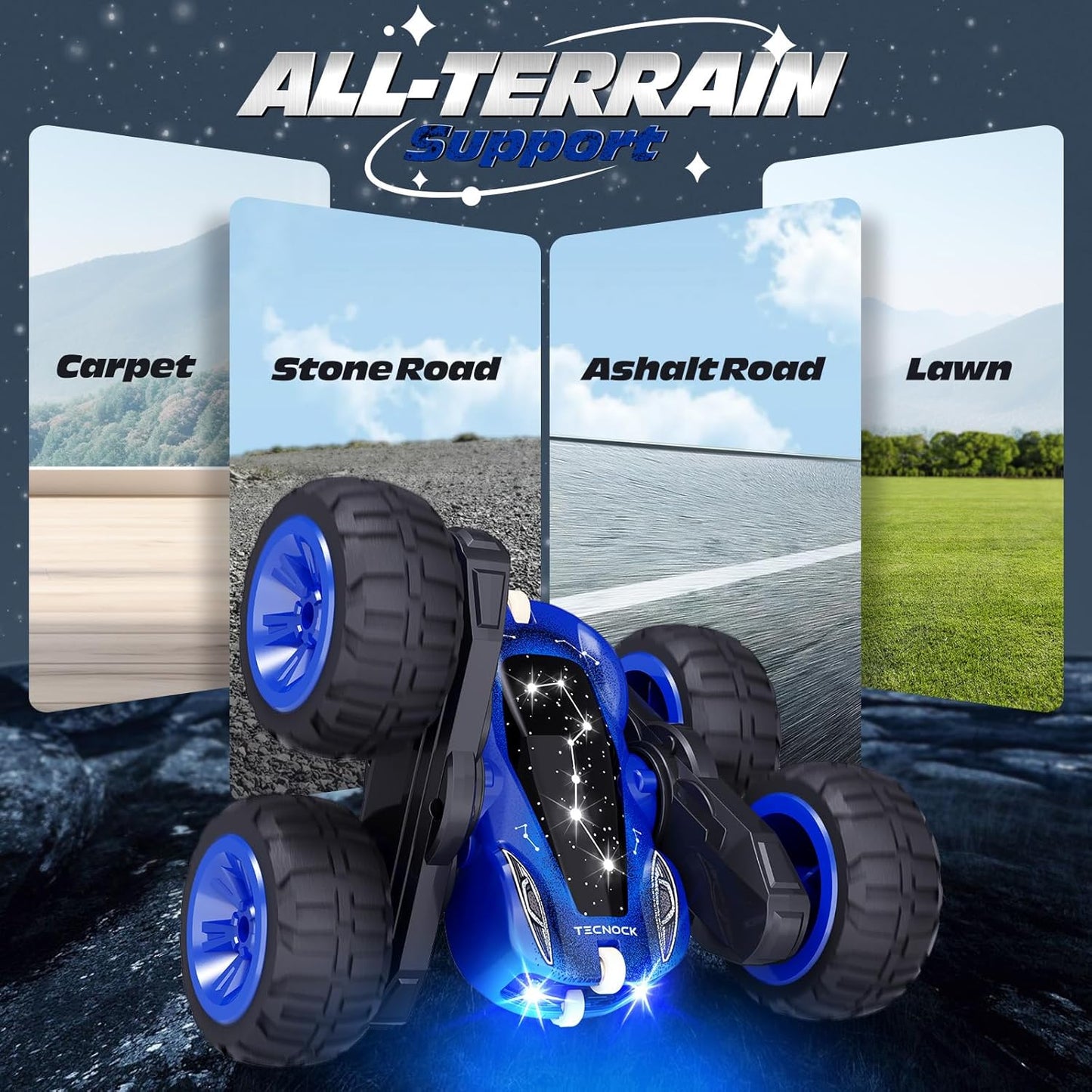 Tecnock Remote Control Car, 2.4GHz RC Cars with USB-C Easy Charging, 4WD Double Sided 360° Rotates and Flips RC Stunt Car, Toys Gift for Boys and Girls