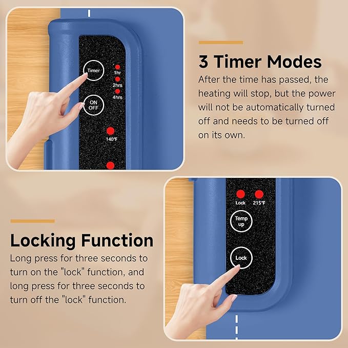 Food Warming Mat- Foldable Warming Mat for Food with Adjustable Temperature Control Time Moders Locking Function Electric Warming Tray for Parties,Home,Travel,Buffet Blue