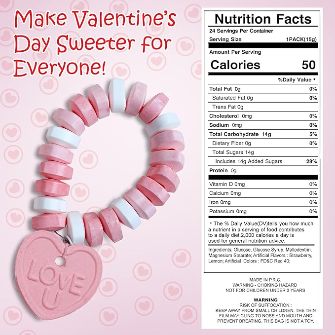 24 Heart Candy Bracelets - 15g Candy Bracelet Individually Wrapped - Heart Shaped Candy - Great for Candy Bags and Party Favors