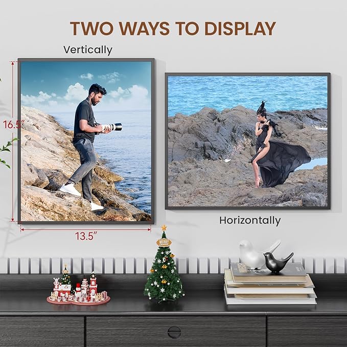 Heimlove 14x17 Metal Picture Frame,Black Aluminum Photo Frames-Real Tempered Glass,Wall Gallery Poster Puzzles Artwork frame Mounting Horizontally or Vertically Decor for Wall-1Pack