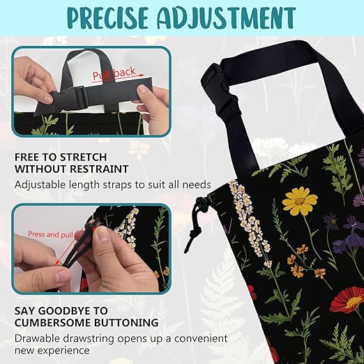 Car Garbage Bag Colorful Flowers and Green Fern Hanging Canvas Car Trash Bag Waterproof Drawstring Car Back Seat Organizer for Car Back Front Seat Console with Adjustable Buckle