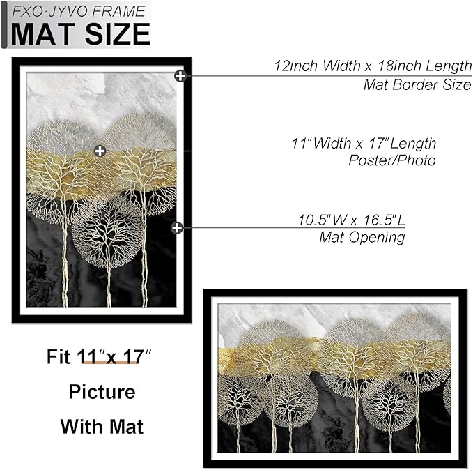 12x18 Picture Frame, Display Poster 11x17 with Mat or 12 x 18 Without Mat, Light Weight and High Transparent 12 by 18 Frame for Wall - 1 Pack/Black/12 x18