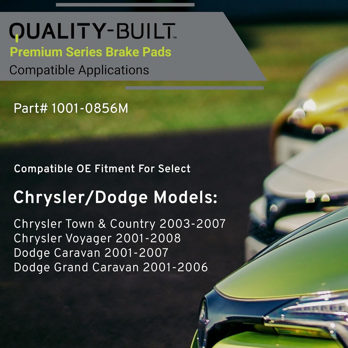 Premium Semi-Metallic Front Brake Pads (1001-0856M) Compatible with Chrysler Town & Country 2003-2007, Chrysler Voyager 2001-2008, Dodge Caravan 2001-2007, Dodge Grand Caravan 2001-2006